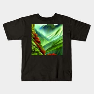 Digital Painting Of a Lush Wet Green Natural Mountains Kids T-Shirt